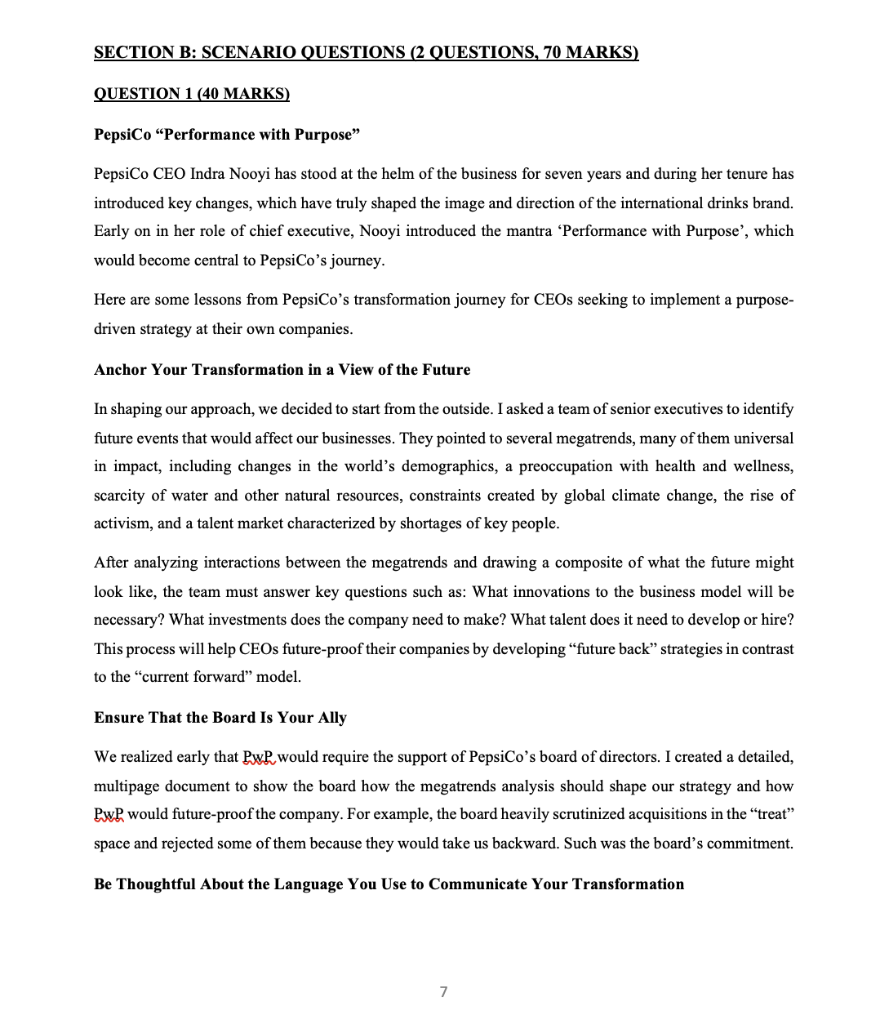 SECTION B: SCENARIO QUESTIONS (2 QUESTIONS, 70