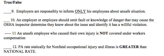 True/False 9. Employers are responsibly to inform