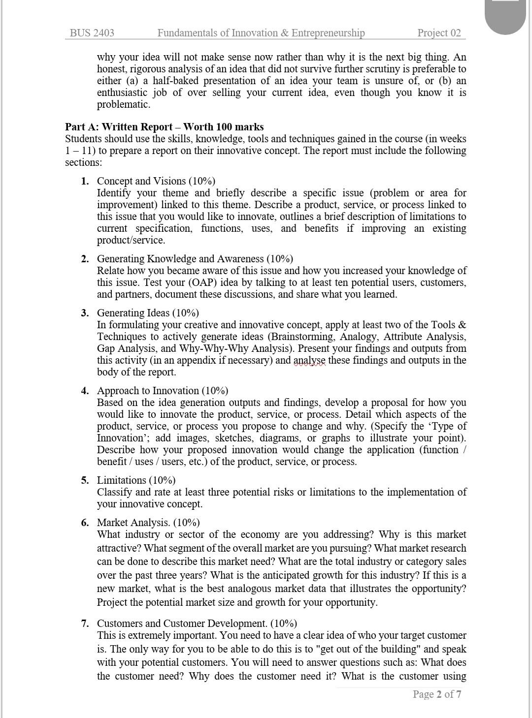 BUS 2403 Fundamentals of Innovation &