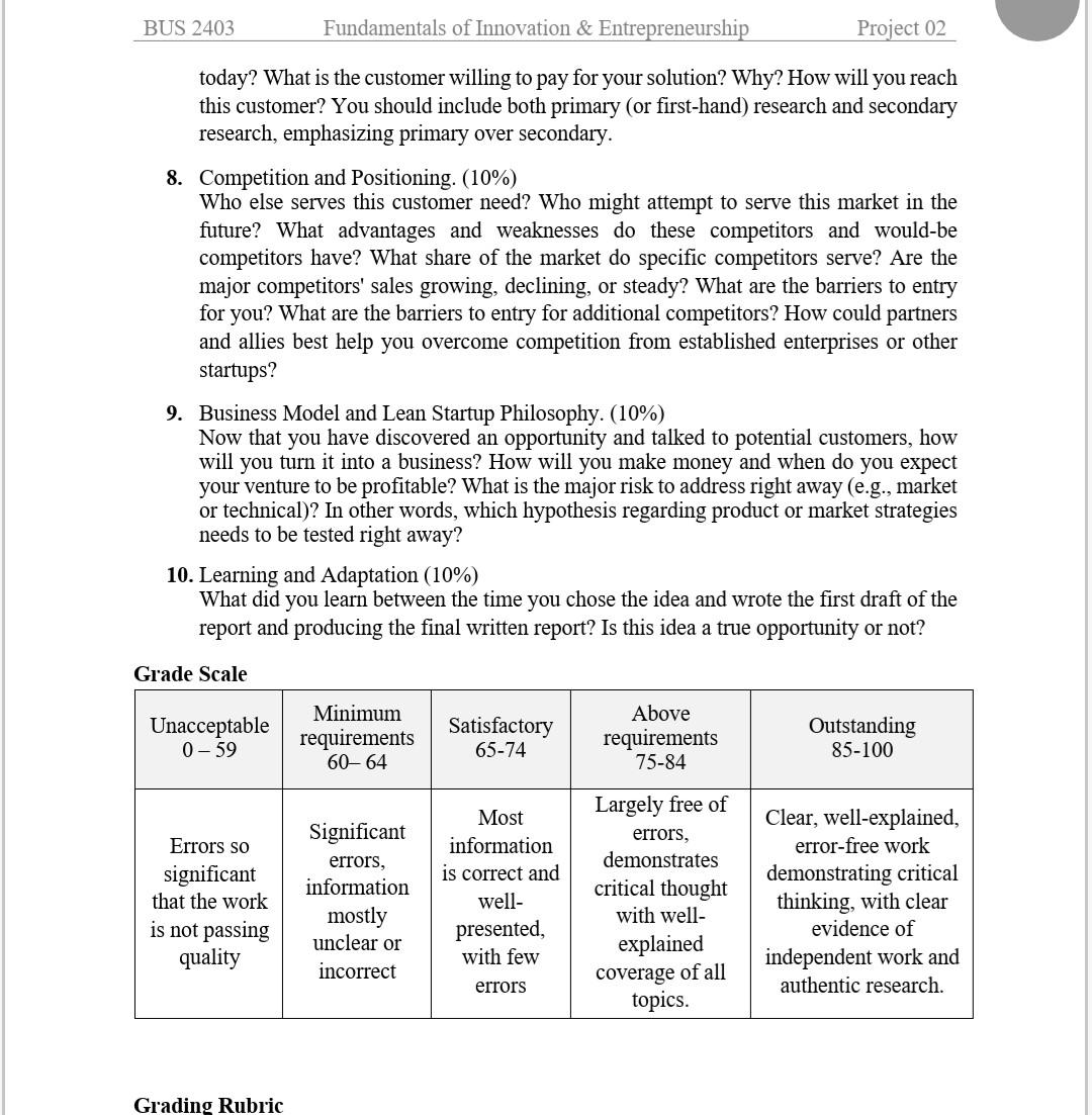 BUS 2403 Fundamentals of Innovation &