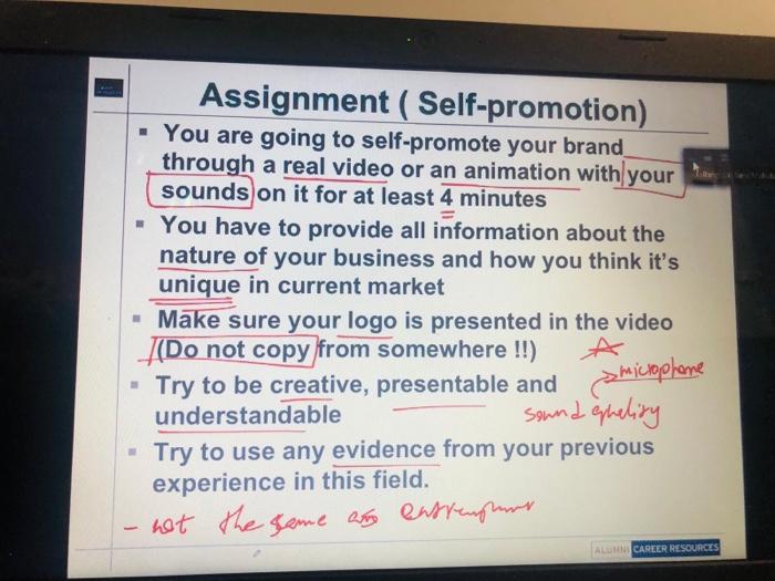 Assignment ( Self-promotion) - You are going to