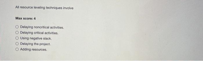 All resource leveling techniques involve Max