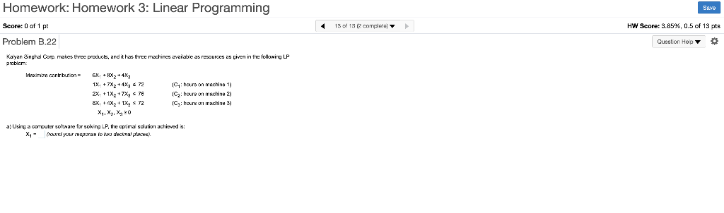 Homework: Homework 3: Linear Programming Save