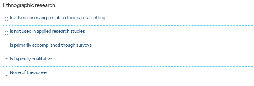Ethnographic research: Involves observing people