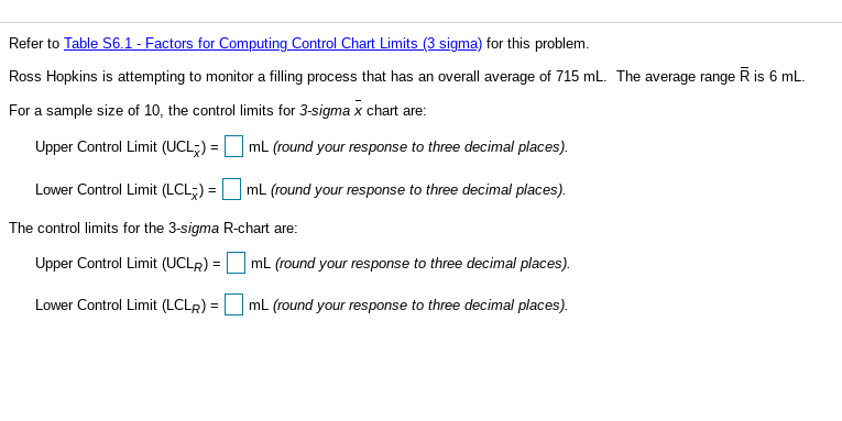 Refer to Table 56.1 - Factors for Computing