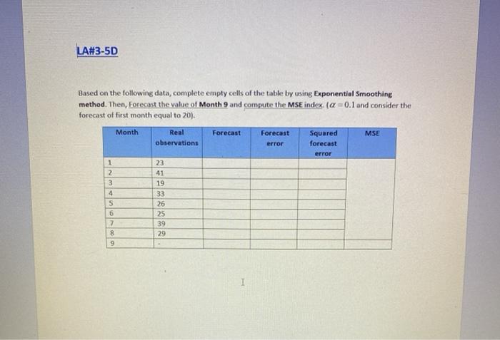 LA#3-5D Based on the following data, complete