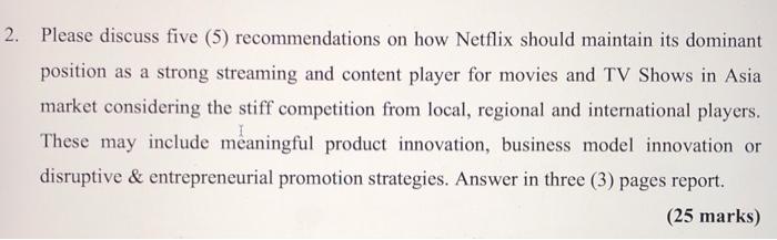 2. Please discuss five (5) recommendations on how