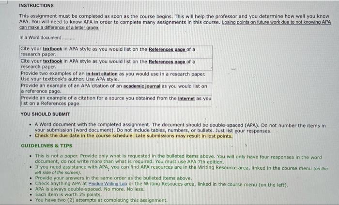 INSTRUCTIONS This assignment must be completed as
