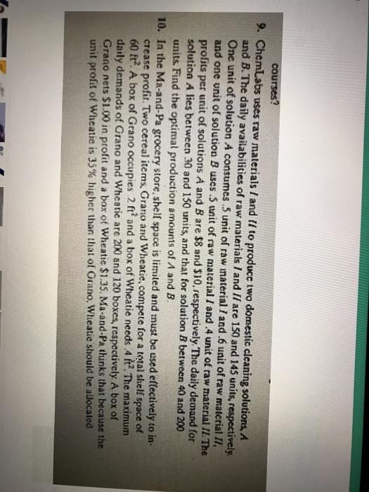 courses? 9. ChemLabs uses raw materials / and li