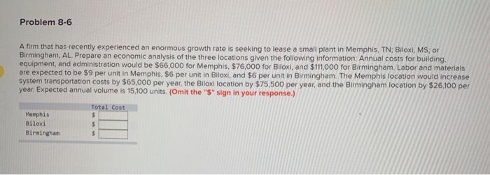 Problem 8-6 A firm that has recently experienced