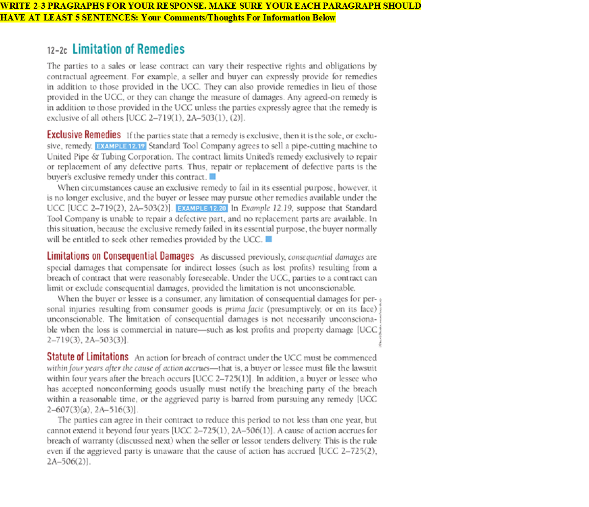 WRITE 2-3 PRAGRAPHS FOR YOUR RESPONSE. MAKE SURE