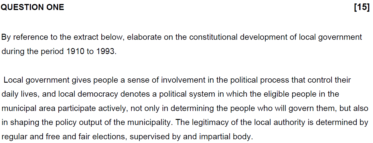 QUESTION ONE [15] By reference to the extract