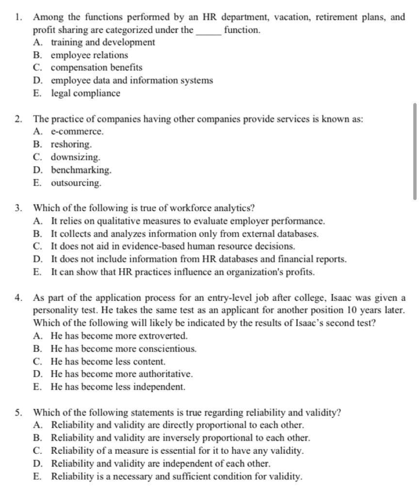 1. Among the functions performed by an HR