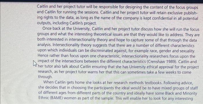 case study questions; 1 How does Caitlin's