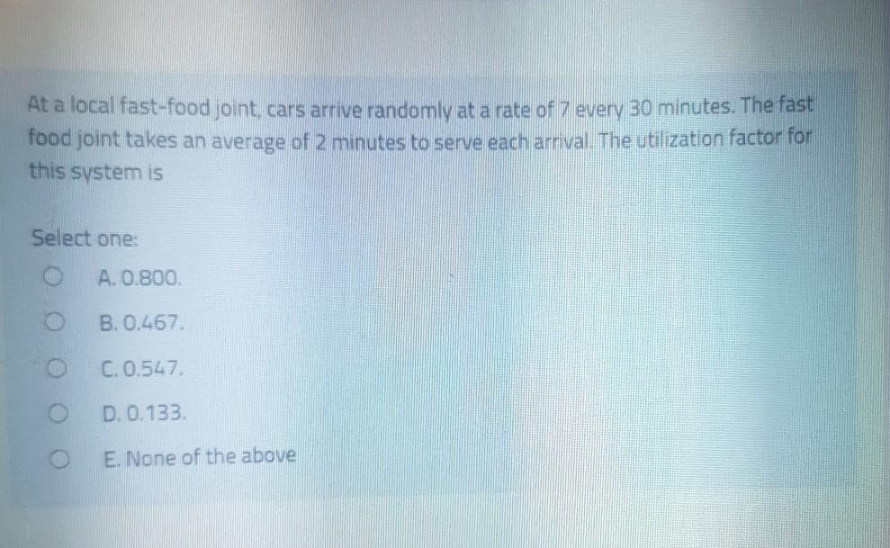 At a local fast-food joint cars arrive randomly