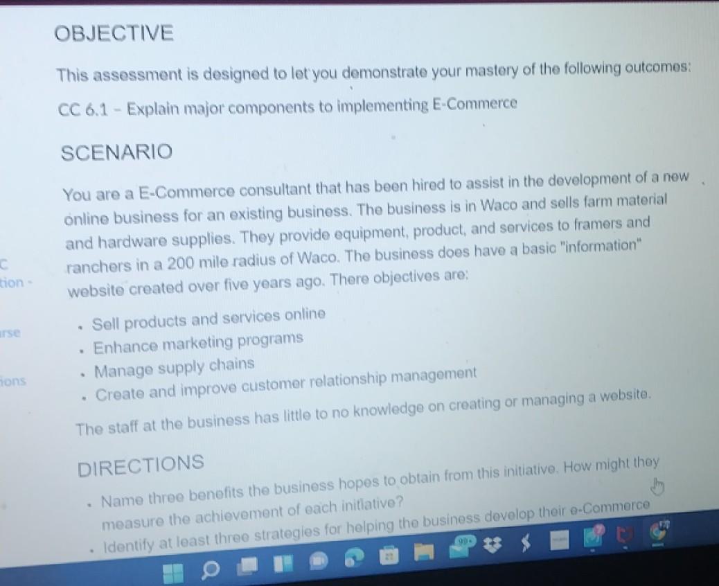 help me please? OBJECTIVE This assessment is