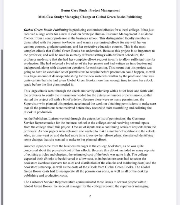 Bonus Case Study: Project Management Mini-Case