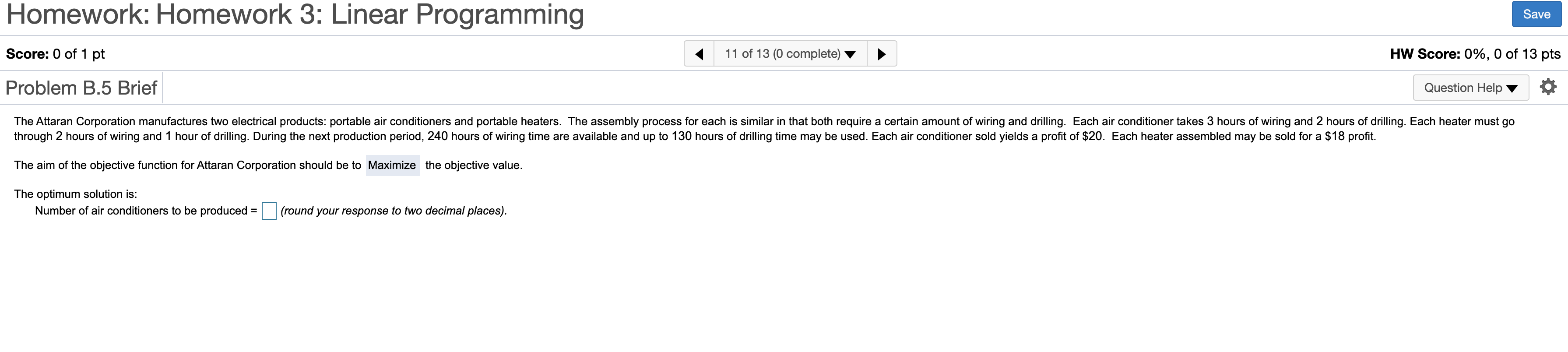 Homework: Homework 3: Linear Programming Save