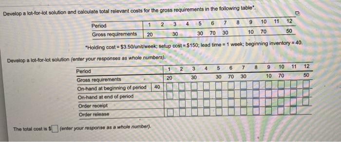 Develop a lot-for-lot solution and calculate