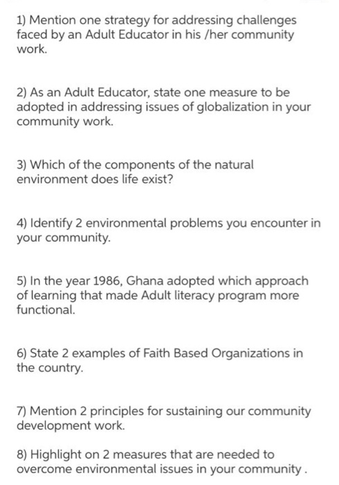 1) Mention one strategy for addressing challenges