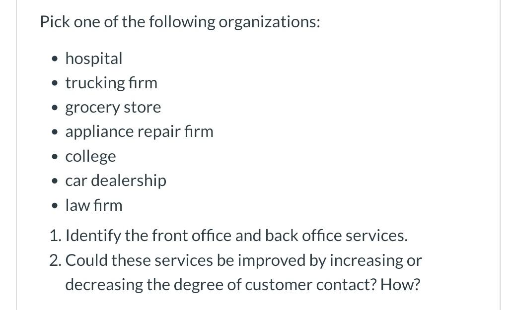 please pick a simple organisation and give simple