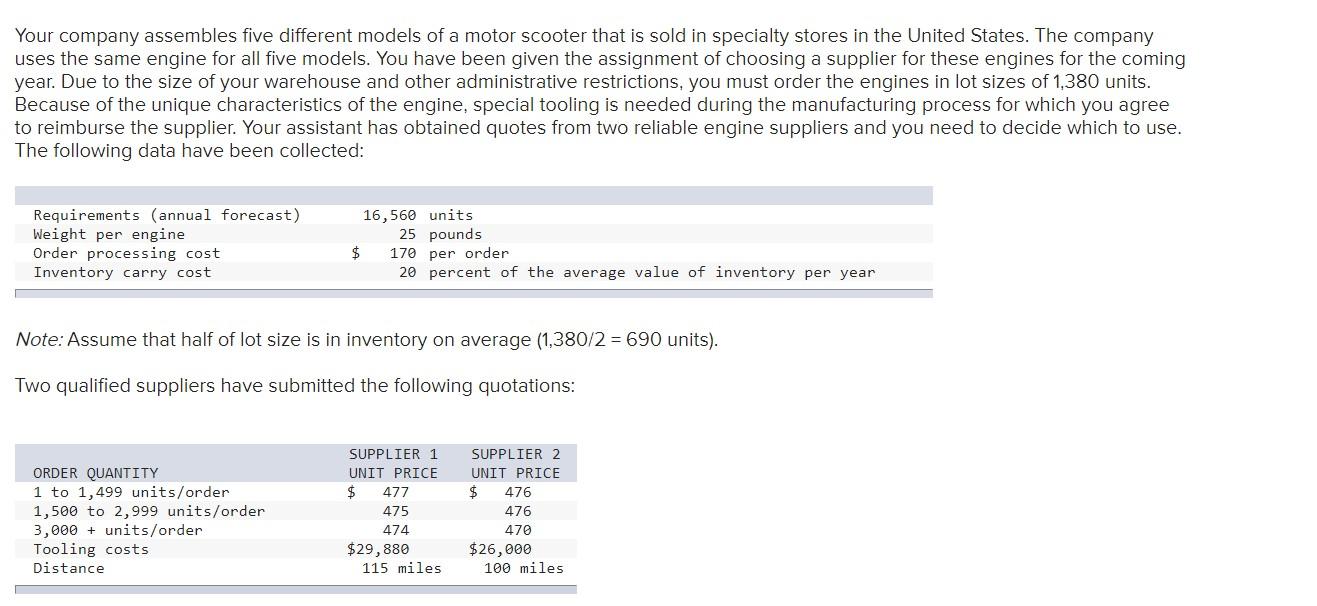 Your company assembles five different models of a