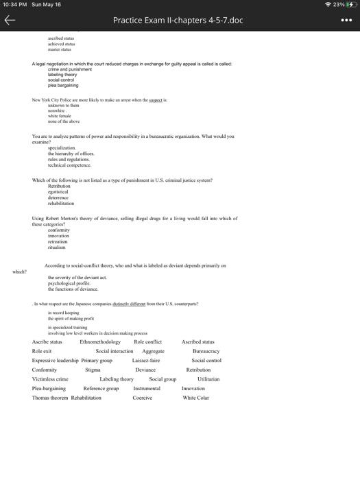 10:33 PM Sun May 16 23% Practice Exam Il-chapters