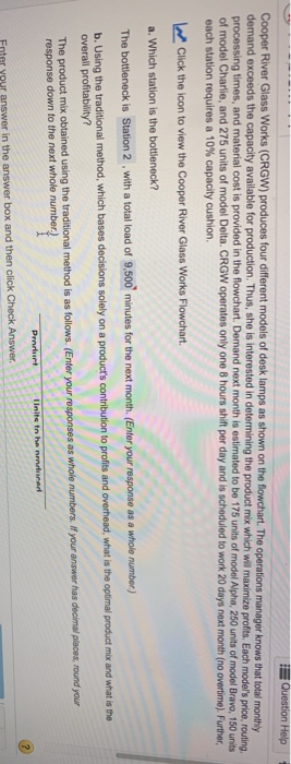 product mix yields Question Help Cooper River