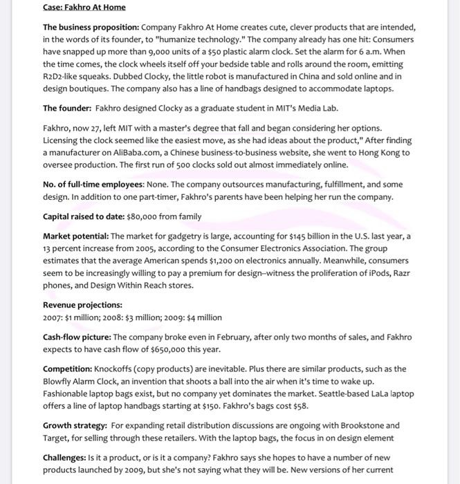 Case: Fakhro At Home The business proposition: