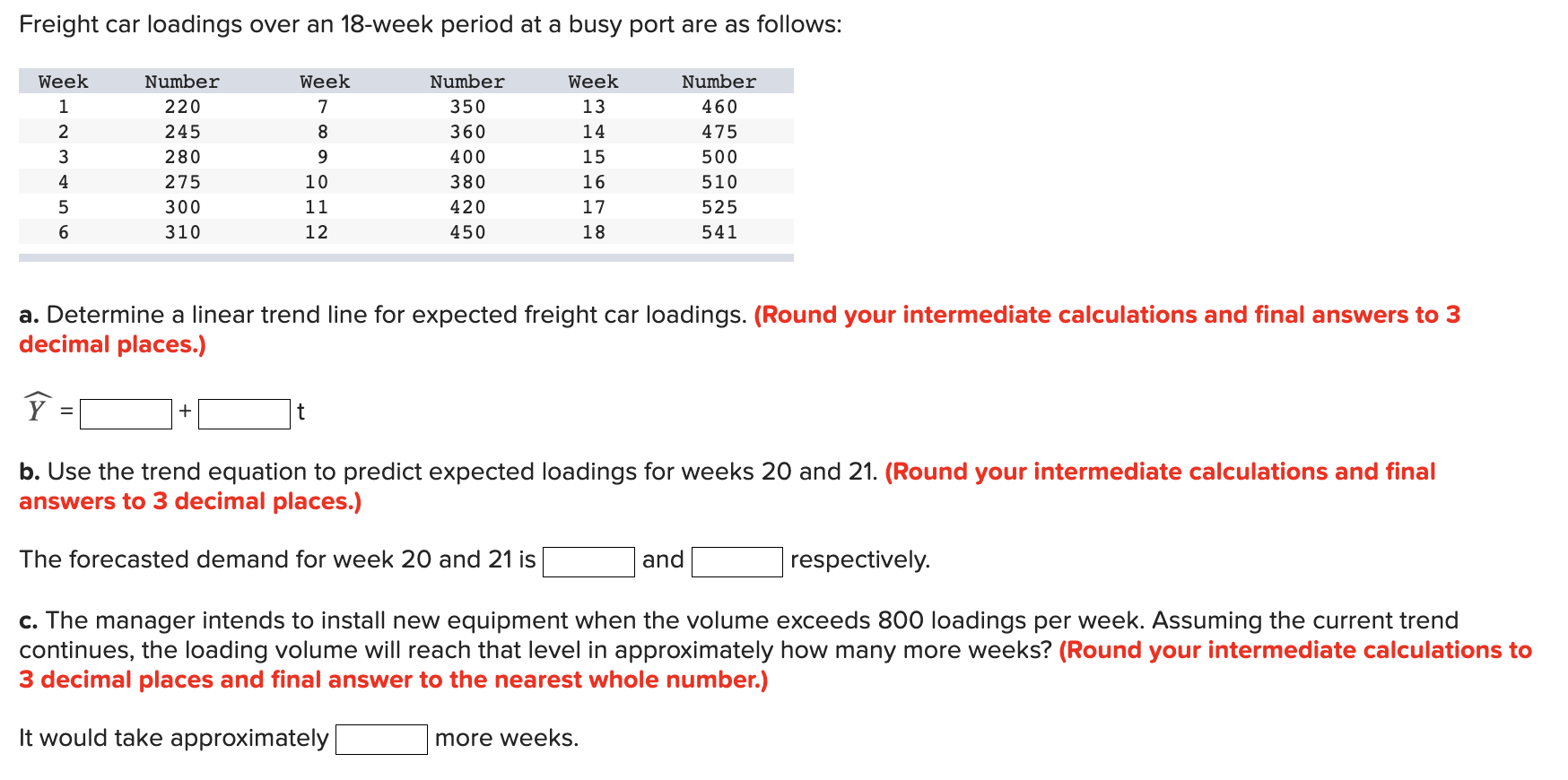 Freight car loadings over an 18 -week period at a