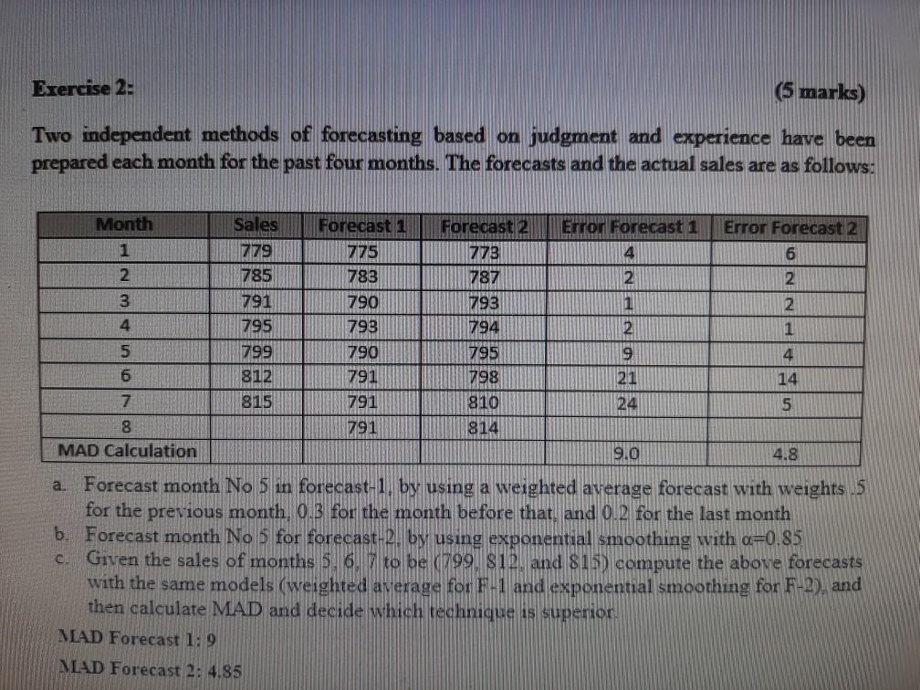 Exercise 2: (5 marks) Two independent methods of