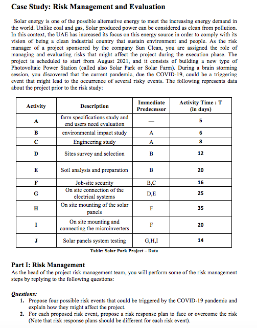 Case Study: Risk Management and Evaluation Solar