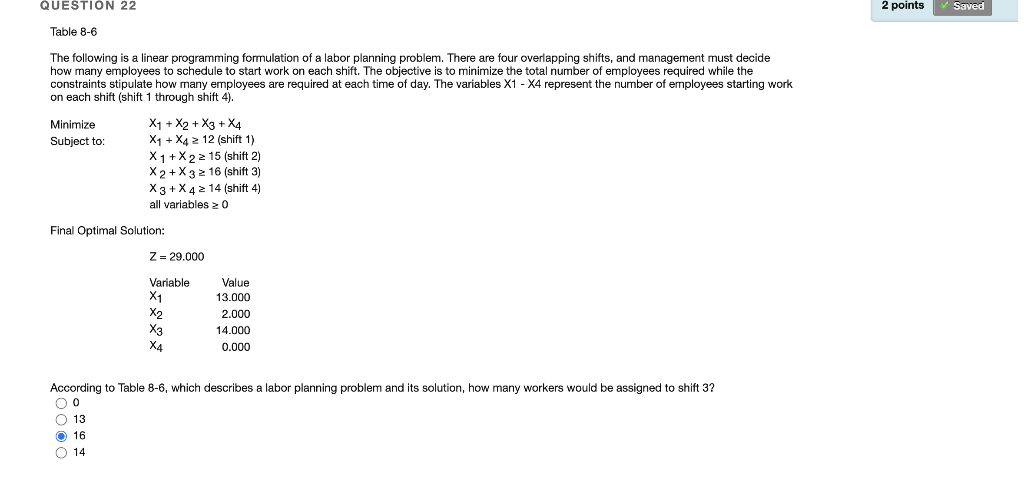QUESTION 21 2 points Saved Table 8-6 The