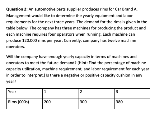 Question 2: An automotive parts supplier produces