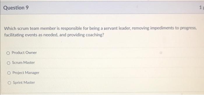 Question 9 1 Which scrum team member is