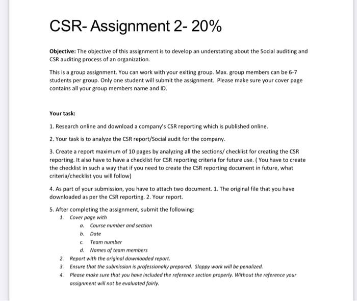 CSR-Assignment 2- 20% Objective: The objective of