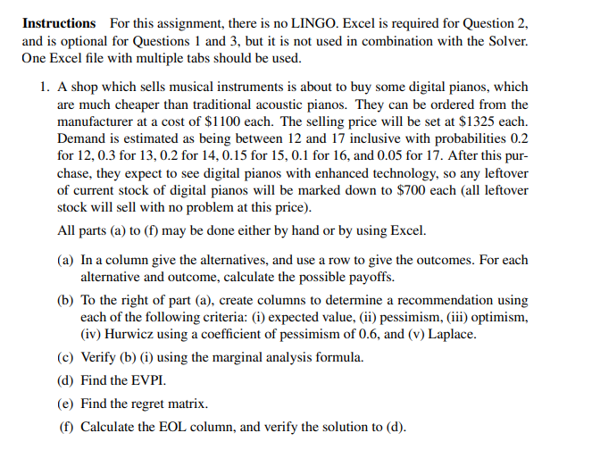 Instructions For this assignment, there is no