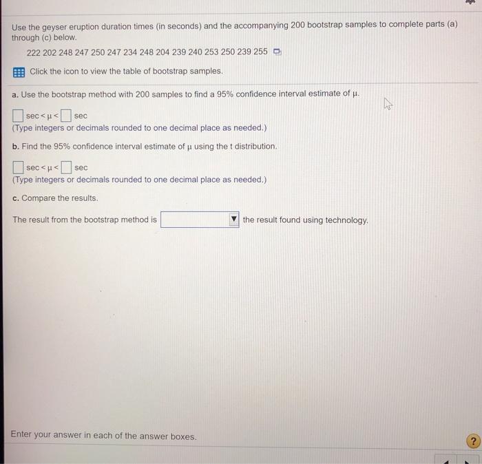 Use the geyser eruption duration times in