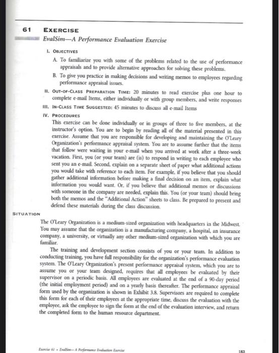 . 61 EXERCISE Evalsim-A Performance Evaluation