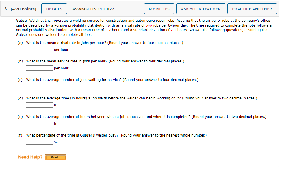3. (-/20 Points] DETAILS ASWMSC115 11.E.027. MY