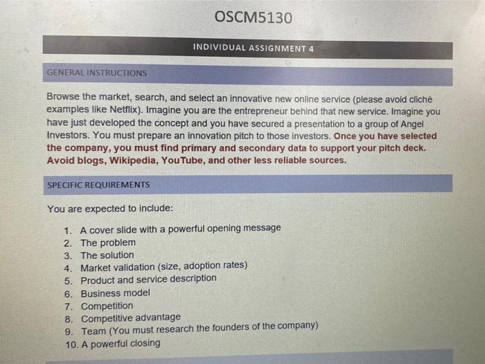 OSCM5130 INDIVIDUAL ASSIGNMENT 4 GENERAL