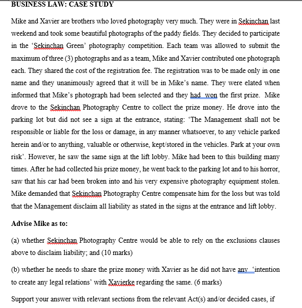 BUSINESS LAW: CASE STUDY Mike and Xavier are