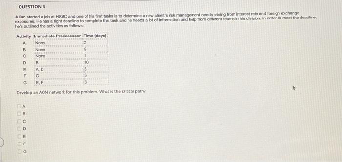 QUESTION 4 Julian started a job at HSBC and one