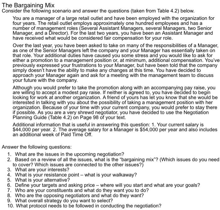 The Bargaining Mix Consider the following