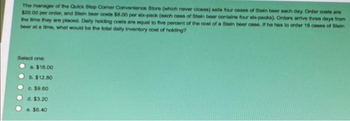 The manager of the Quick Stop Comer Convenience