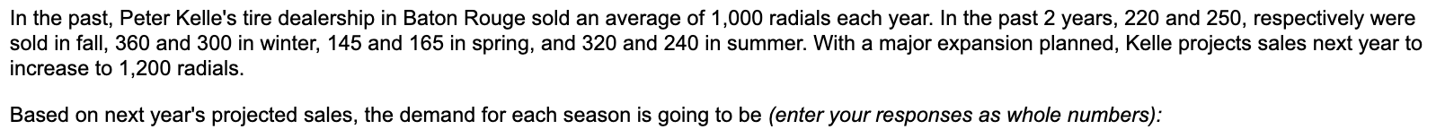 Need to find demand for fall, spring, winter, and