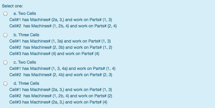 For the following Part-Machine Matrix: Machine# 2