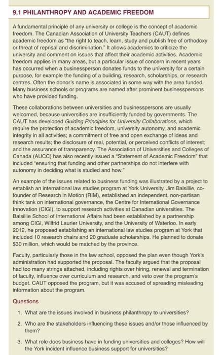 9.1 PHILANTHROPY AND ACADEMIC FREEDOM A