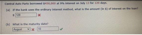 Central Auto Parts borrowed $450,000 at 9%
