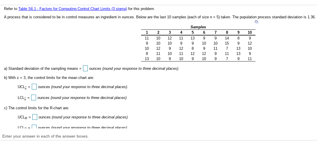 Refer to Table 56.1 - Factors for Computing